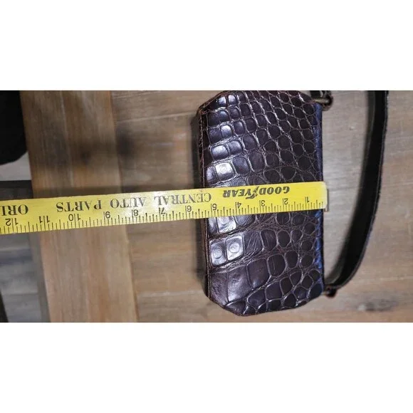 Vintage 1950s Dark Chocolate Crocodile Purse Bag Leather Bellstone Pinup Germany